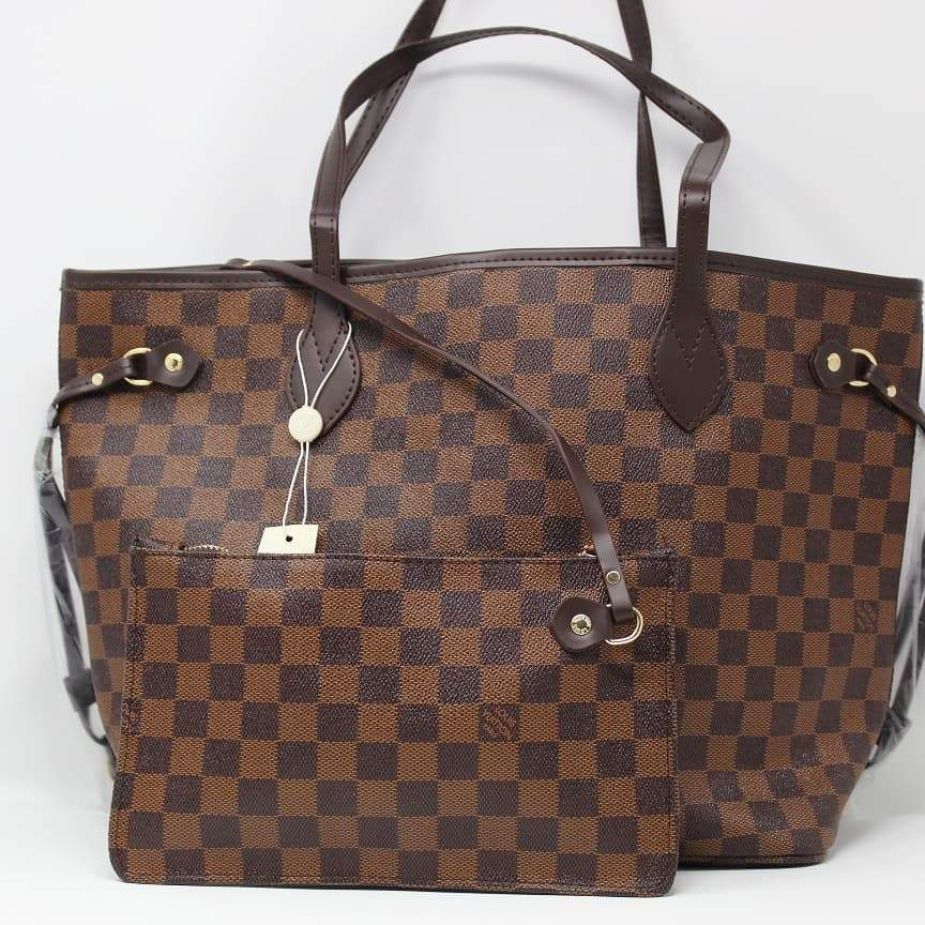 Louis Vuitton Neverfull Coffee Grid Tote With Wallet
