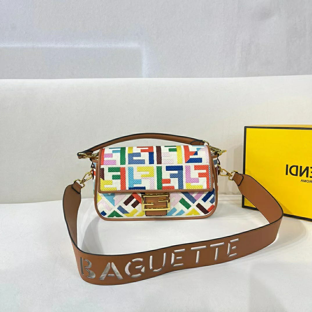 Fendi Baguette Canvas Colorful Sling Bag (With Box)