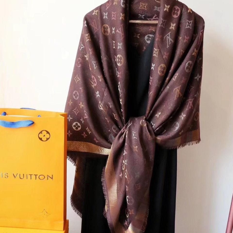 2075f104-f418-4594-83ba-5ddca395f1ab-809f274a Louis Vuitton Shimmer Big Size Semi Coffee Woolen Stole Unisex
