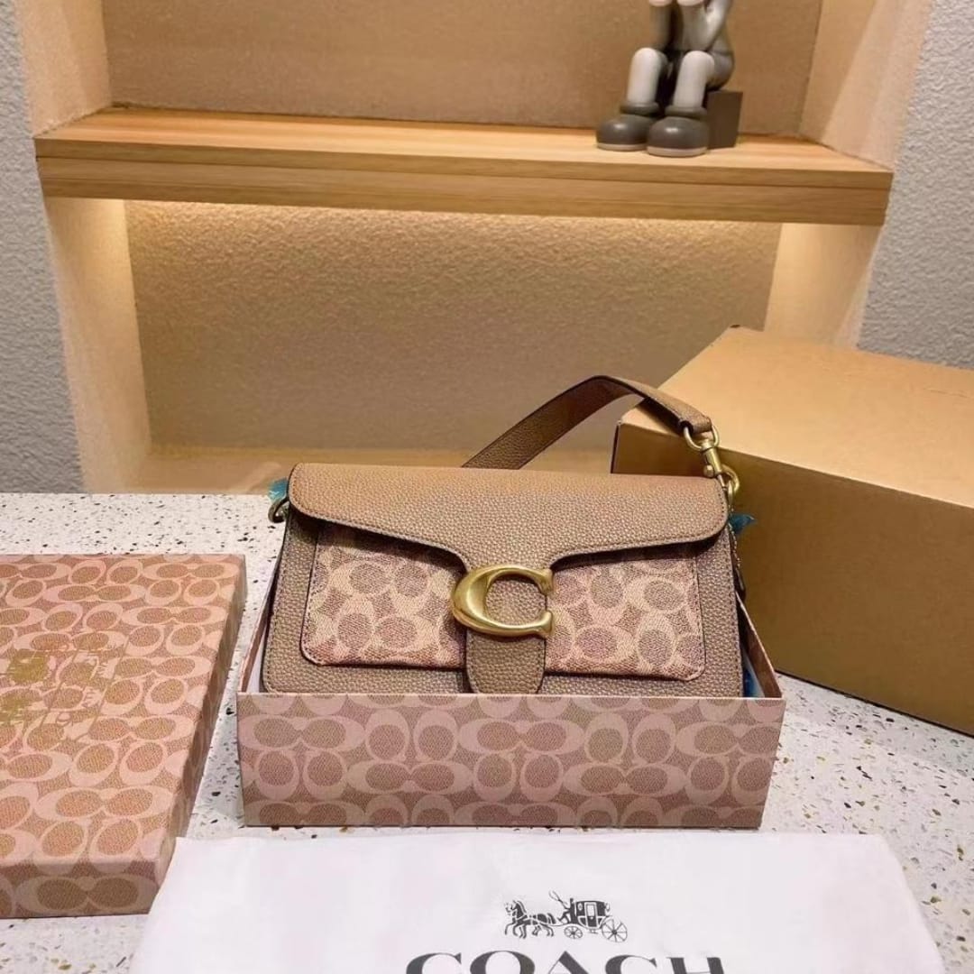 Coach Plaque Apricot Khaki Shoulder Bag (With Box)