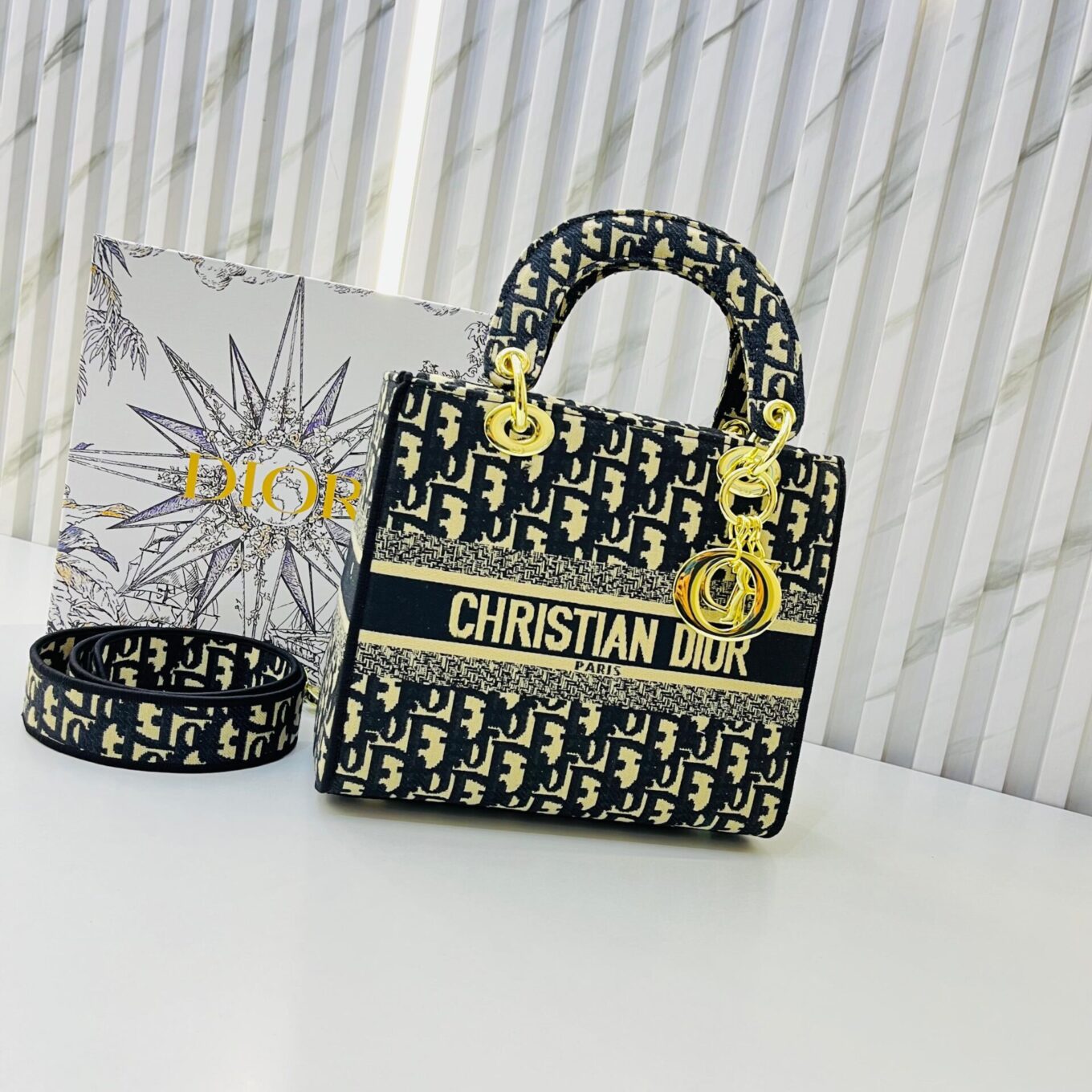 Christian Dior D-Lite Black Lady Dior Handbag (With Box)