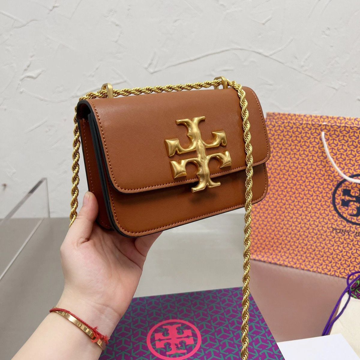8658d240-24e2-4445-b443-a70f465040b7 Tory Burch Eleanor Brown Sling Bag (With Box)