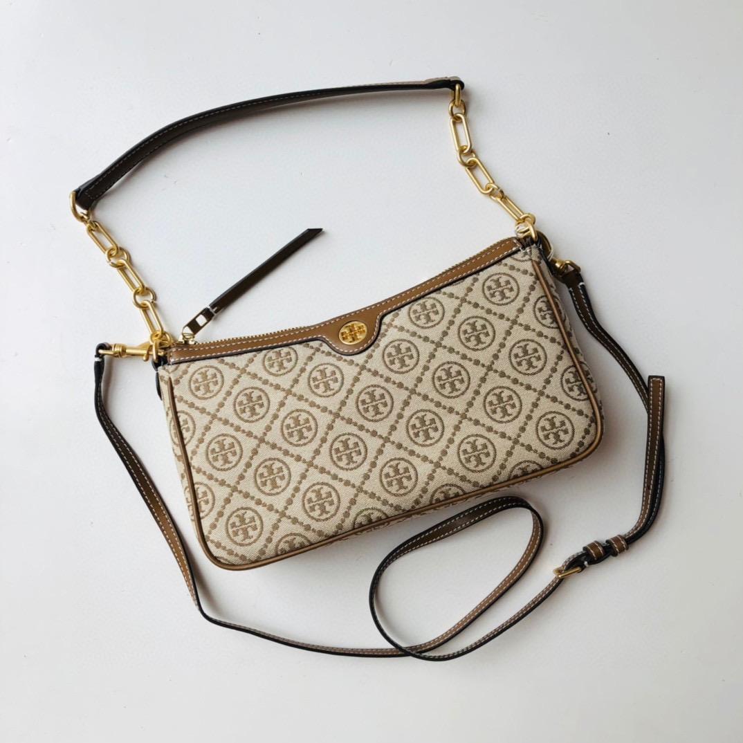 WhatsApp Image 2022-12-26 at 7.54.00 PM Tory Burch T Monogram Khaki Jacquard Sling Bag (With Box)