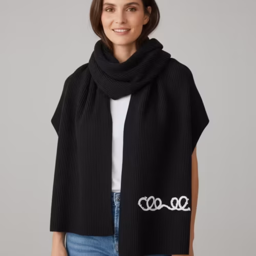 Photoroom_20251126_233735 Chanel Pearl Logo Black Woollen Muffler