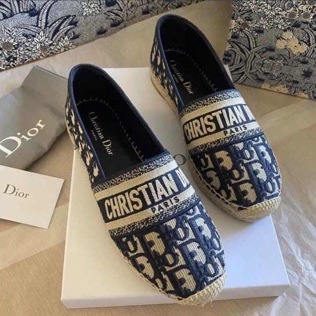 Dior Granville Espadrille Black Letter Flat Shoe