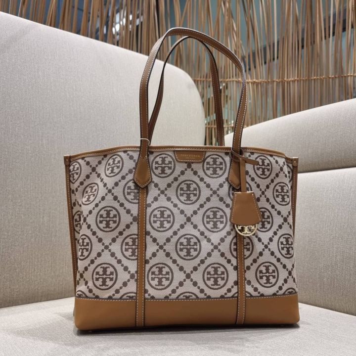 Scefb85f13d47435bb4975a2a0d6cbc347.jpg_720x720q80 Tory Burch T Monogram Brown Jacquard Tote