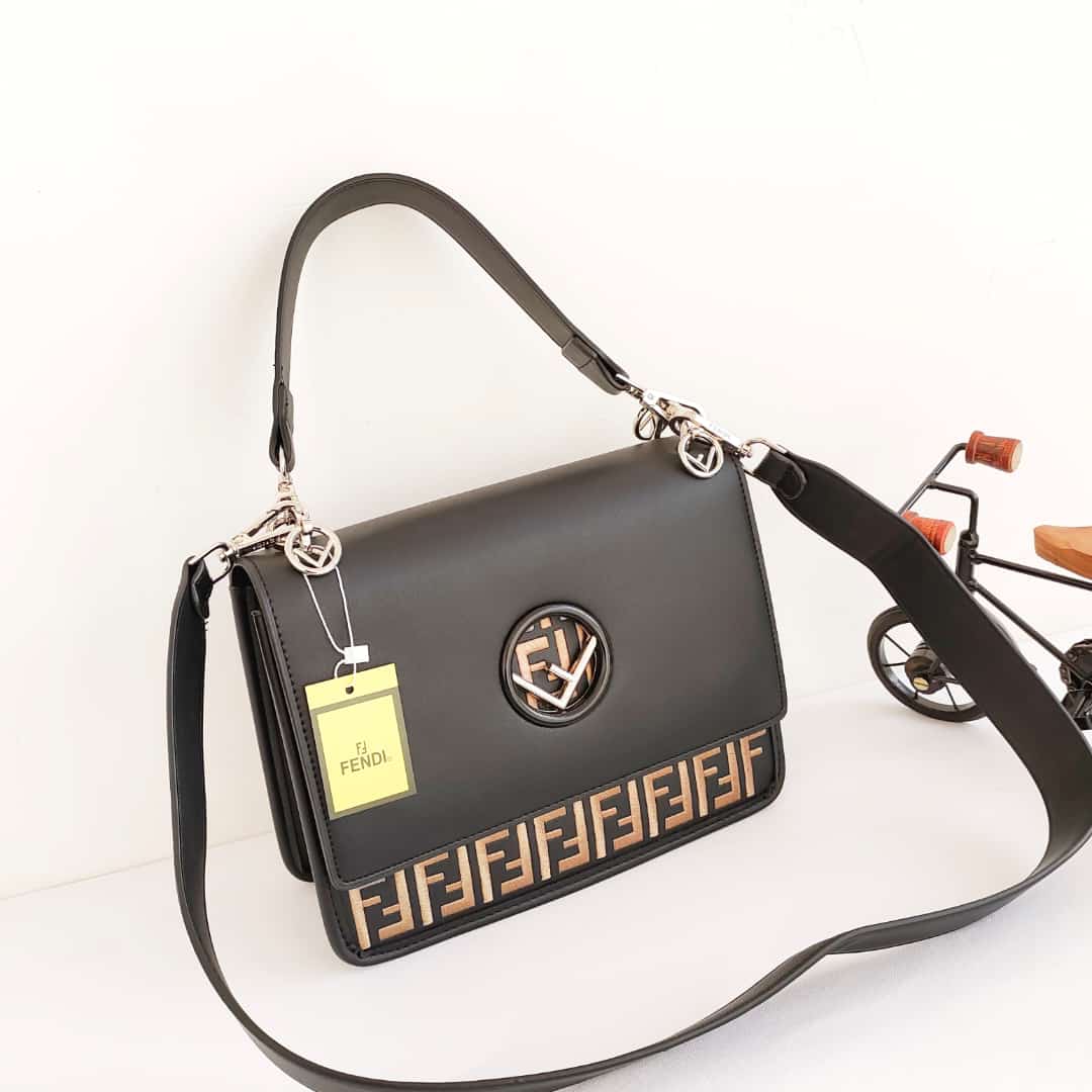 Fendi Kan I F Logo Black Sling Bag (With Box)