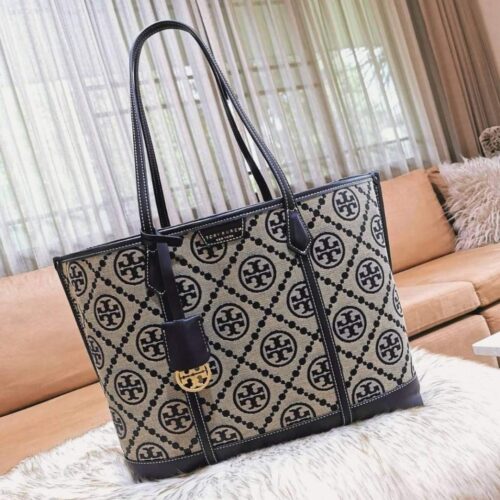 wk Tory Burch T Monogram Blue Jacquard Tote