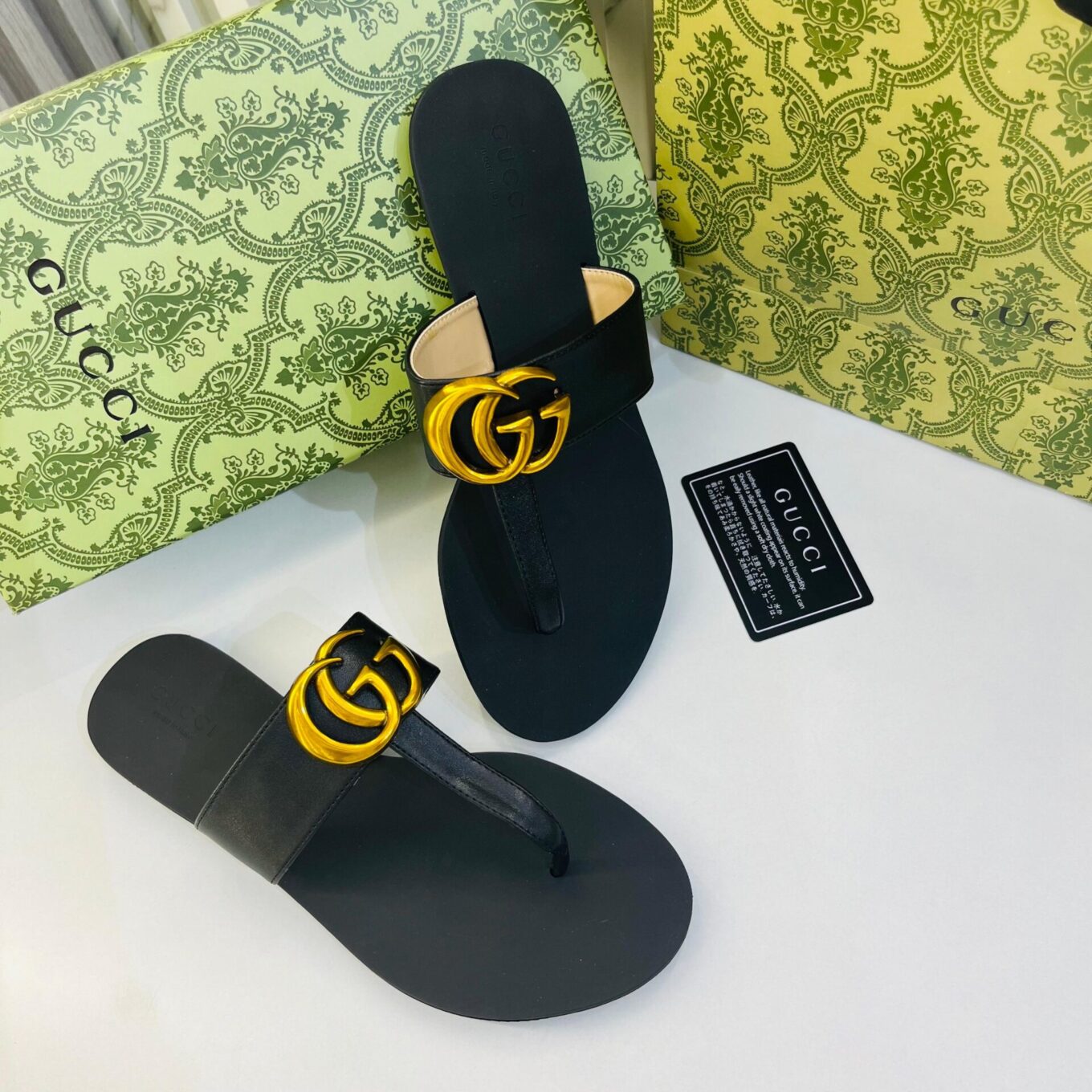 Gucci Black GG Thong Slide