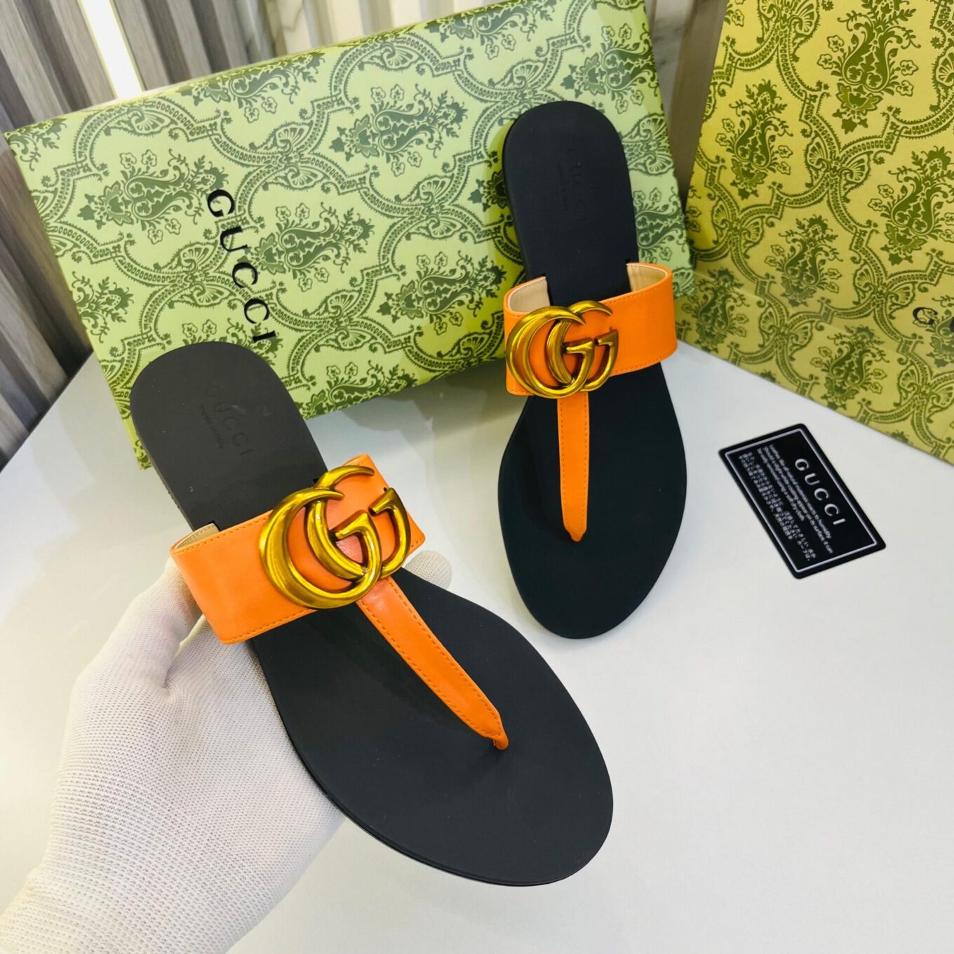 Gucci Tan GG Thong Slide