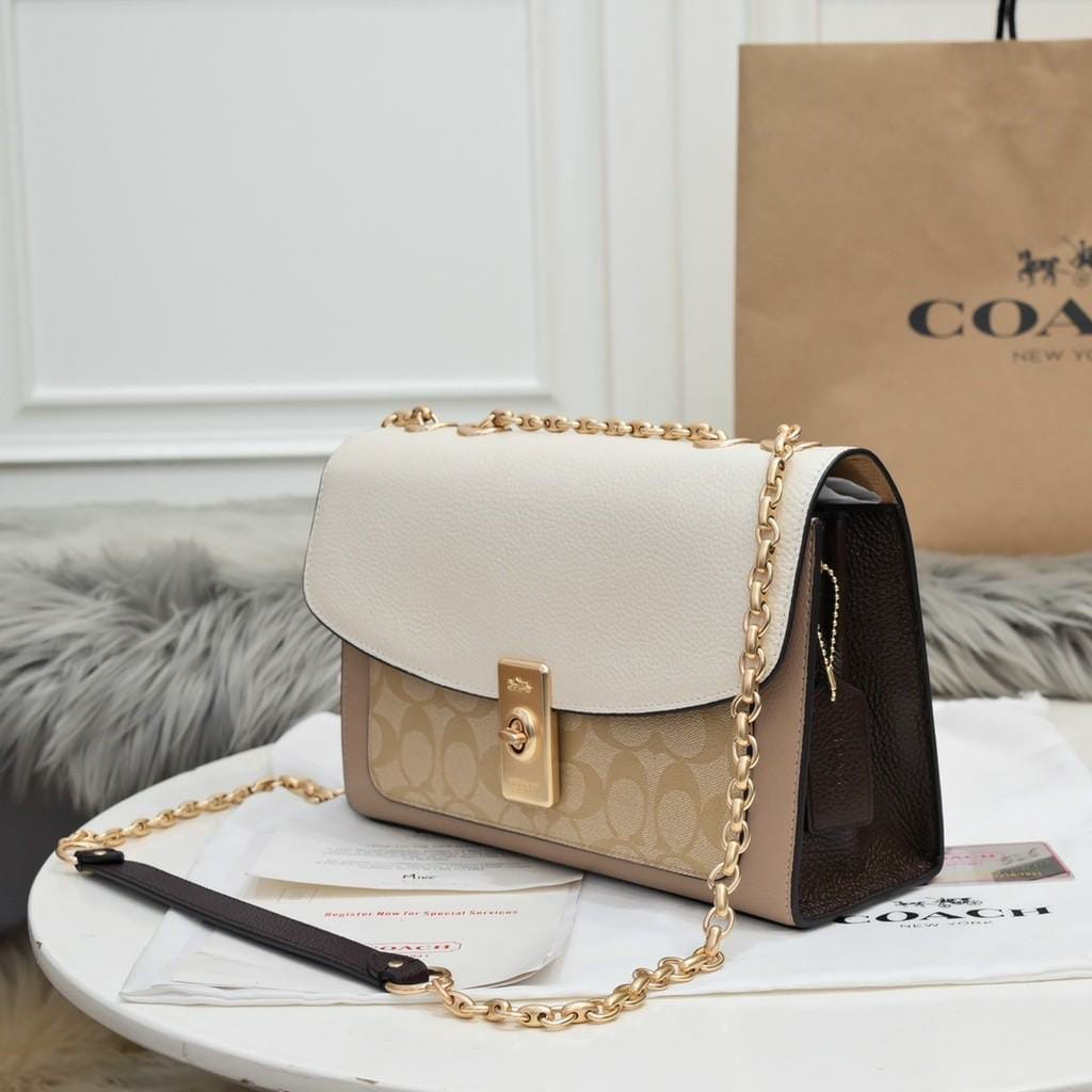 Coach Lane White Apricot Shoulder Bag (With Box)