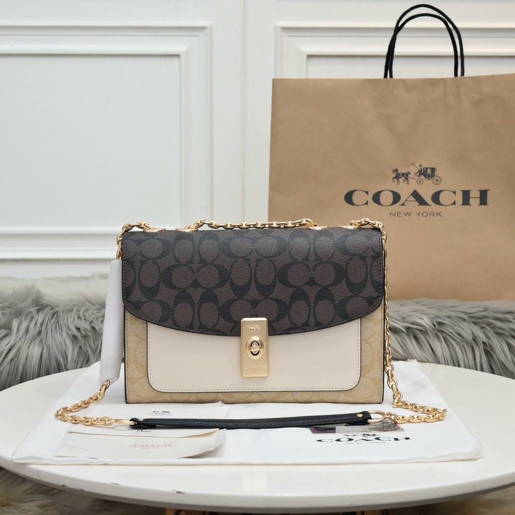 Coach Lane Coffee Apricot Shoulder Bag (With Box)