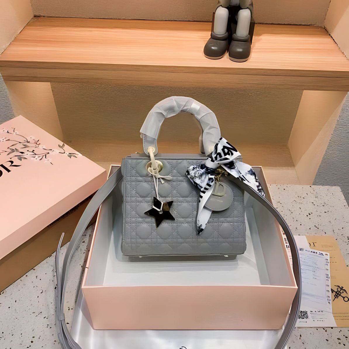 Lady Dior Mini Patent Premium Sky Blue Hand Bag (With Box)