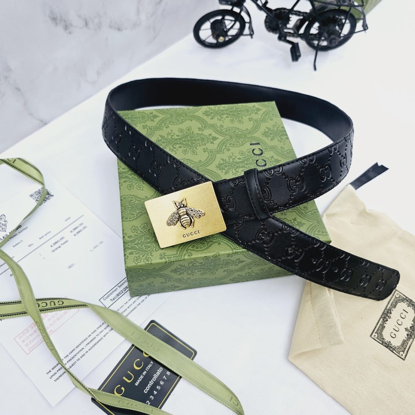 WhatsApp Image 2023-09-25 at 18.16.48 Gucci Bee Square Buckle GG Embossed Men's Belt