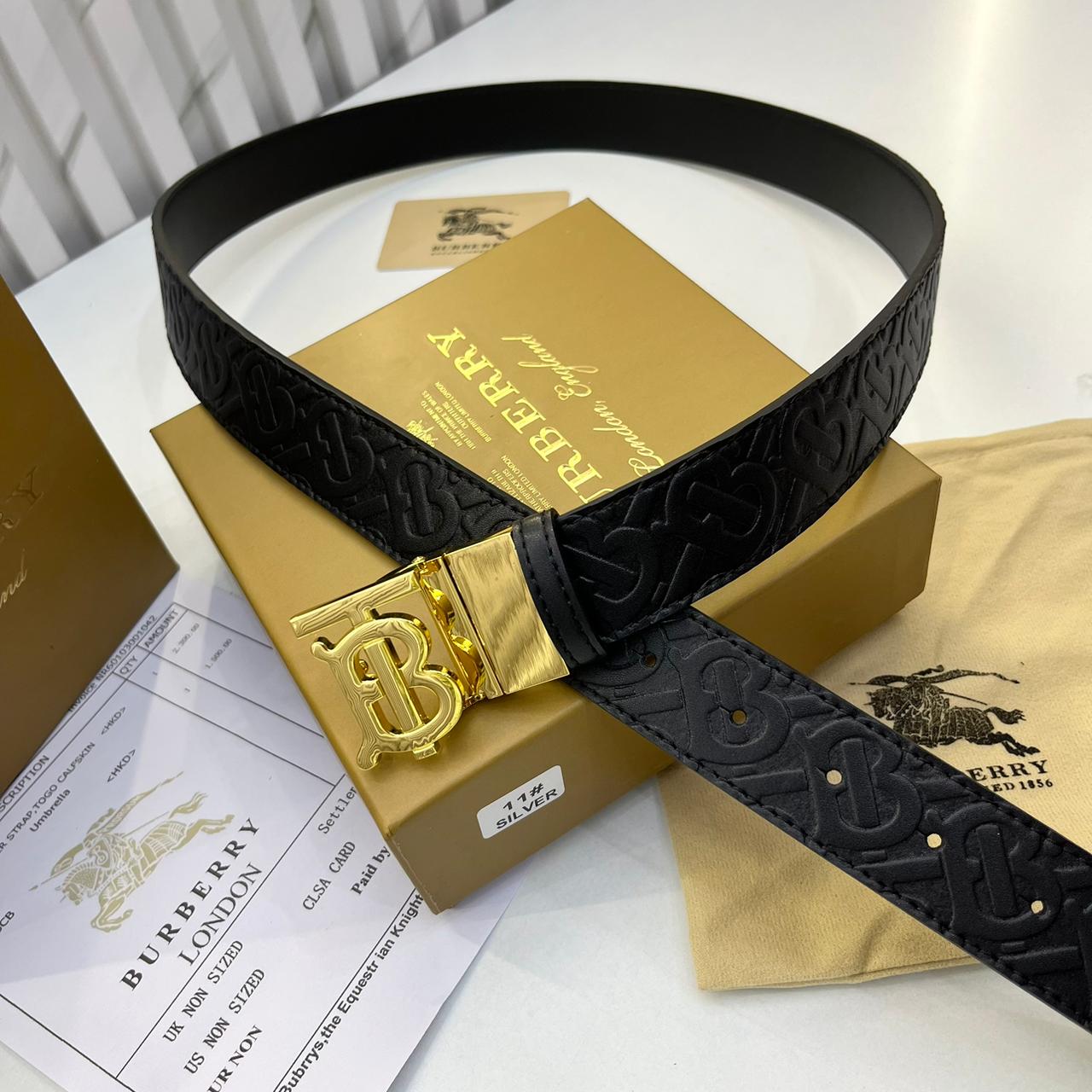 Burberry TB Embossed Gold Reversible Belt for Men