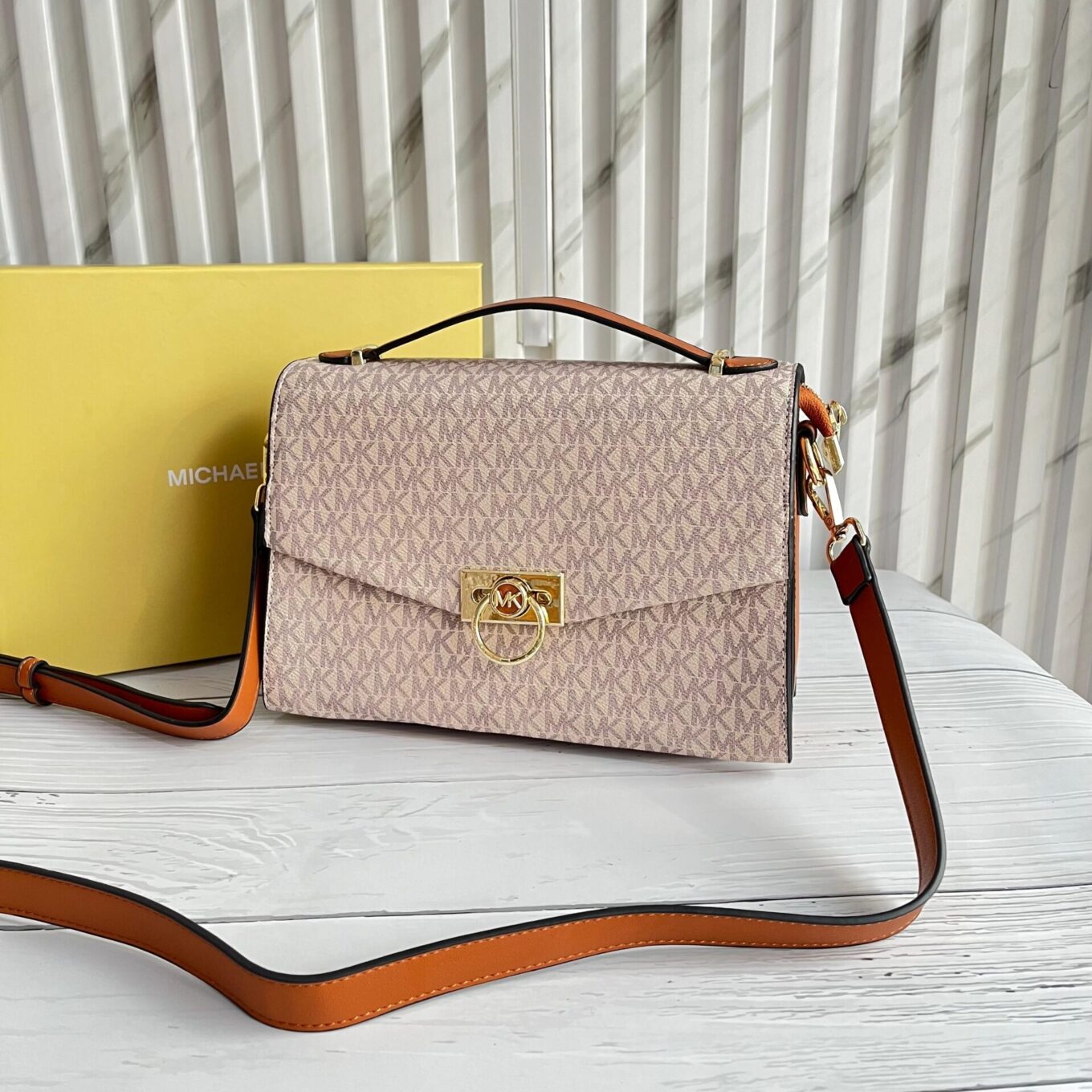 Michael Kors Beige Hendrix Signature Shoulder Bag