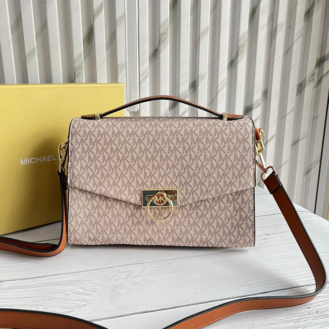 Michael Kors Beige Hendrix Signature Shoulder Bag
