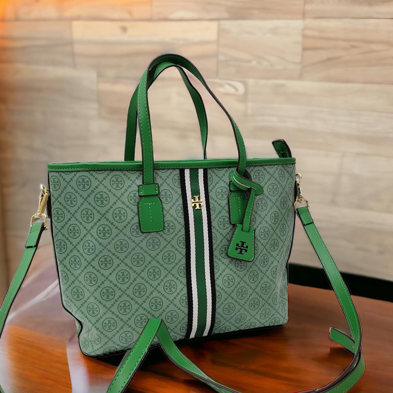Tory Burch Green T Monogram Tote Bag