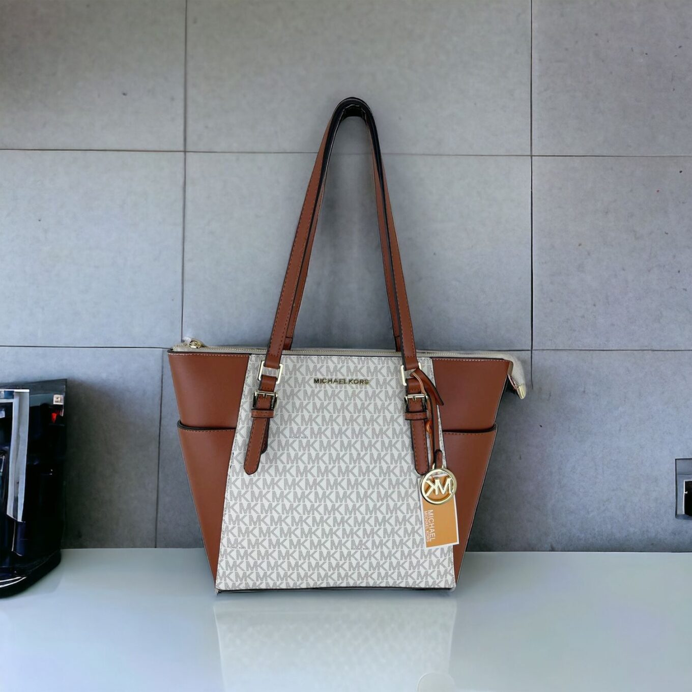 Michael Kors Jetset Beige Brown Monogram Tote Bag