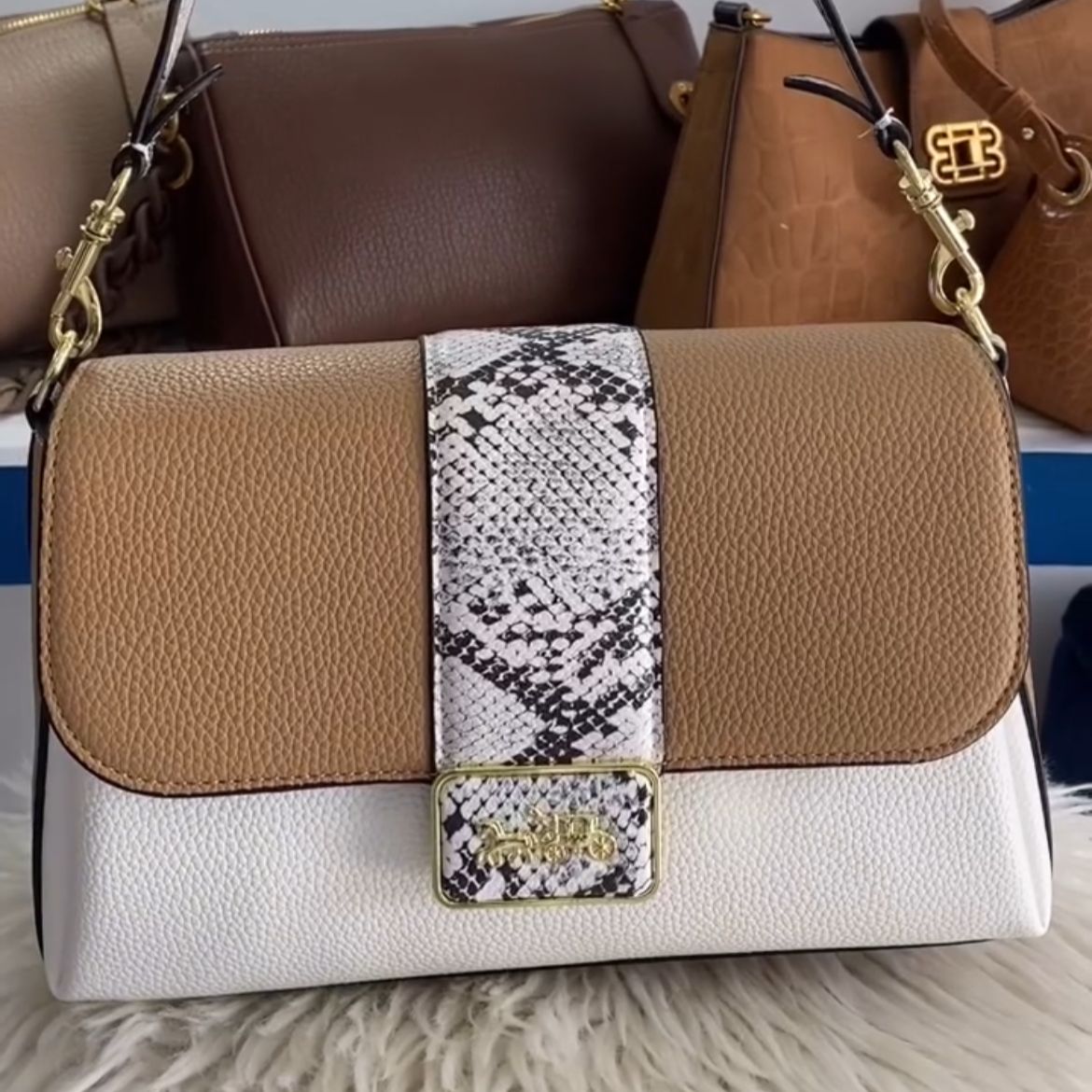 Coach Grace Large Khaki White Shoulder Bag (With Box)