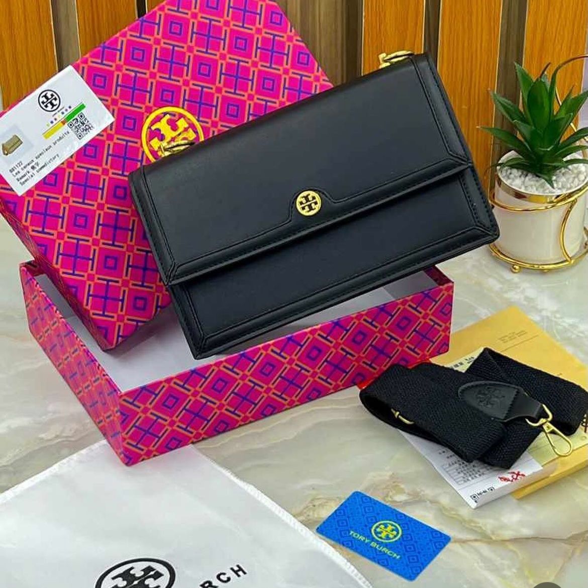 Tory Burch T Monogram Black Sling Bag (With Box)