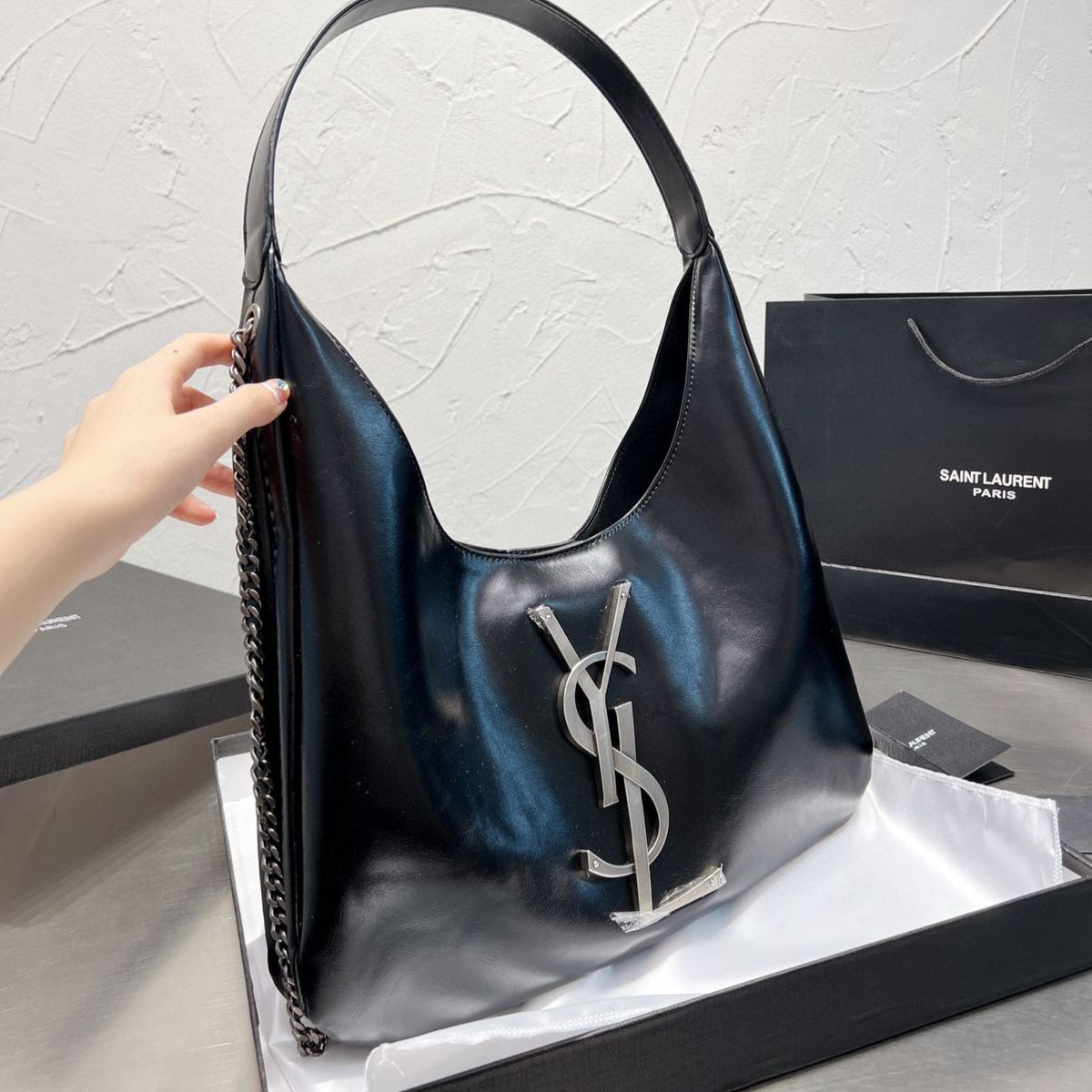 YSL Big Logo Black Color Premium  Shopper Tote Bag