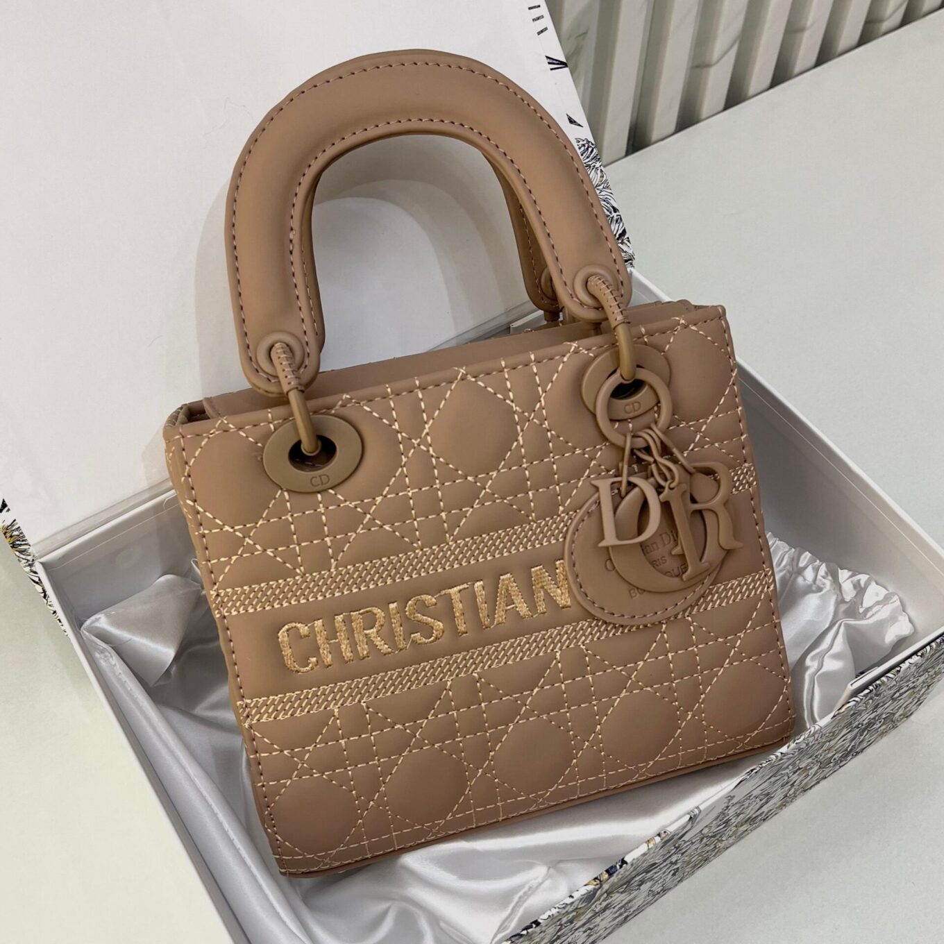 Dior Off Khaki Matte Lady Dior Handbag (With Box)