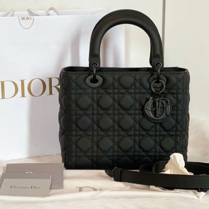 Dior Black Matte Medium Lady Dior Handbag (With Box)