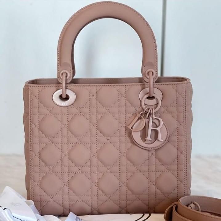 Dior Purplish Pink Matte Medium Lady Dior Handbag (With Box)