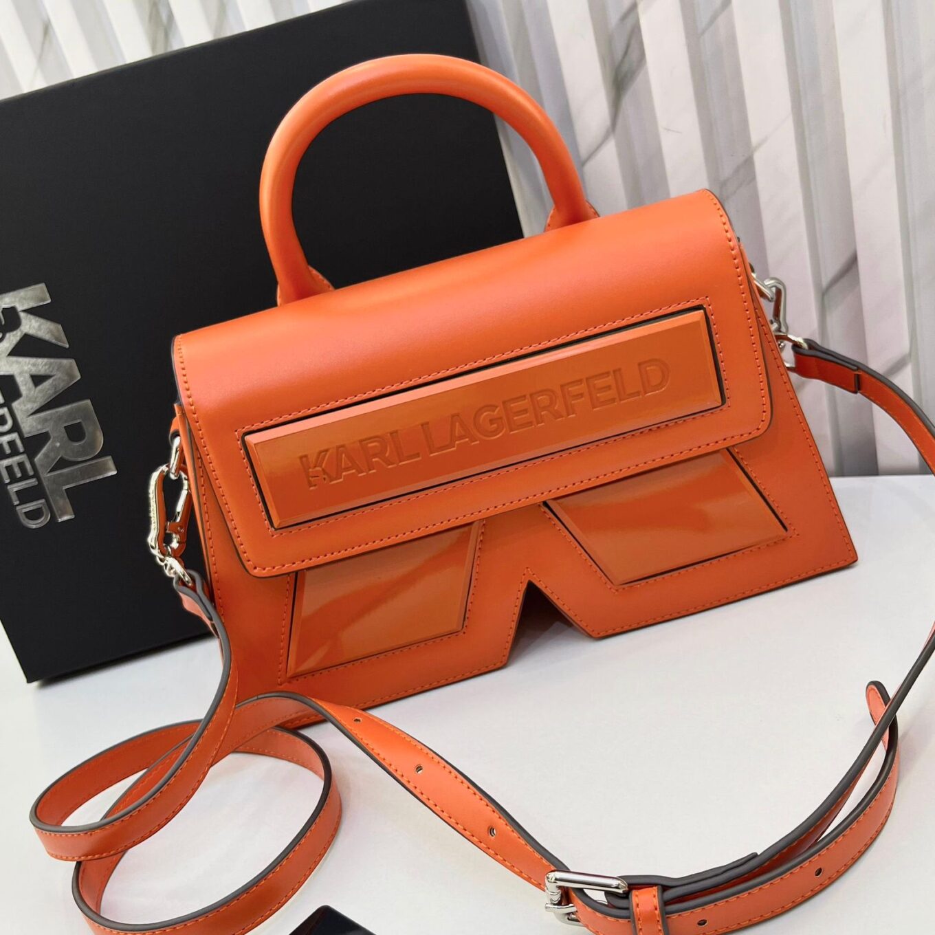 Karl Lagerfeld Typography Orange Handbag (With Box)