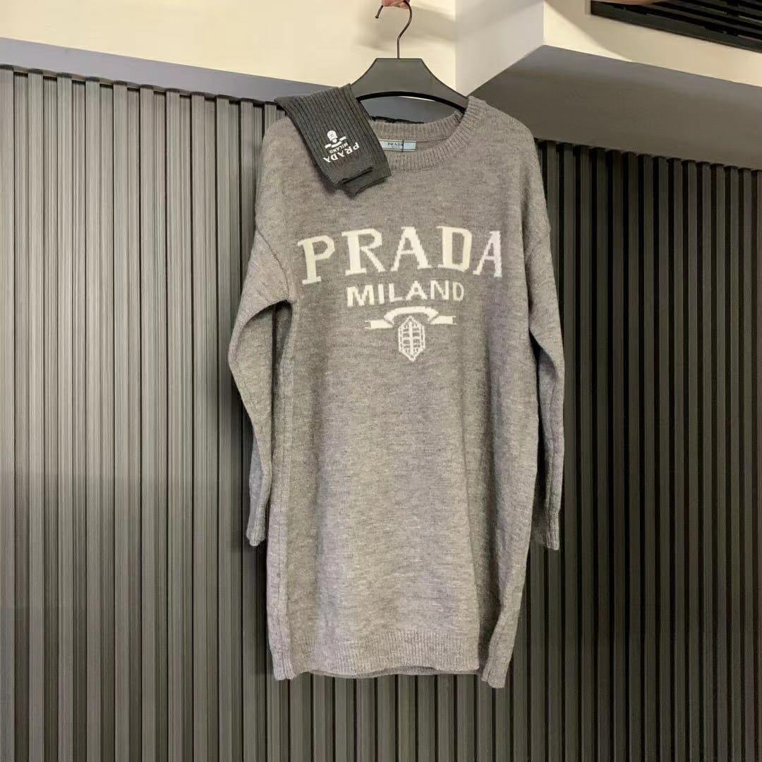 Prada Knitted Grey Warm Dress With Matching Long Socks