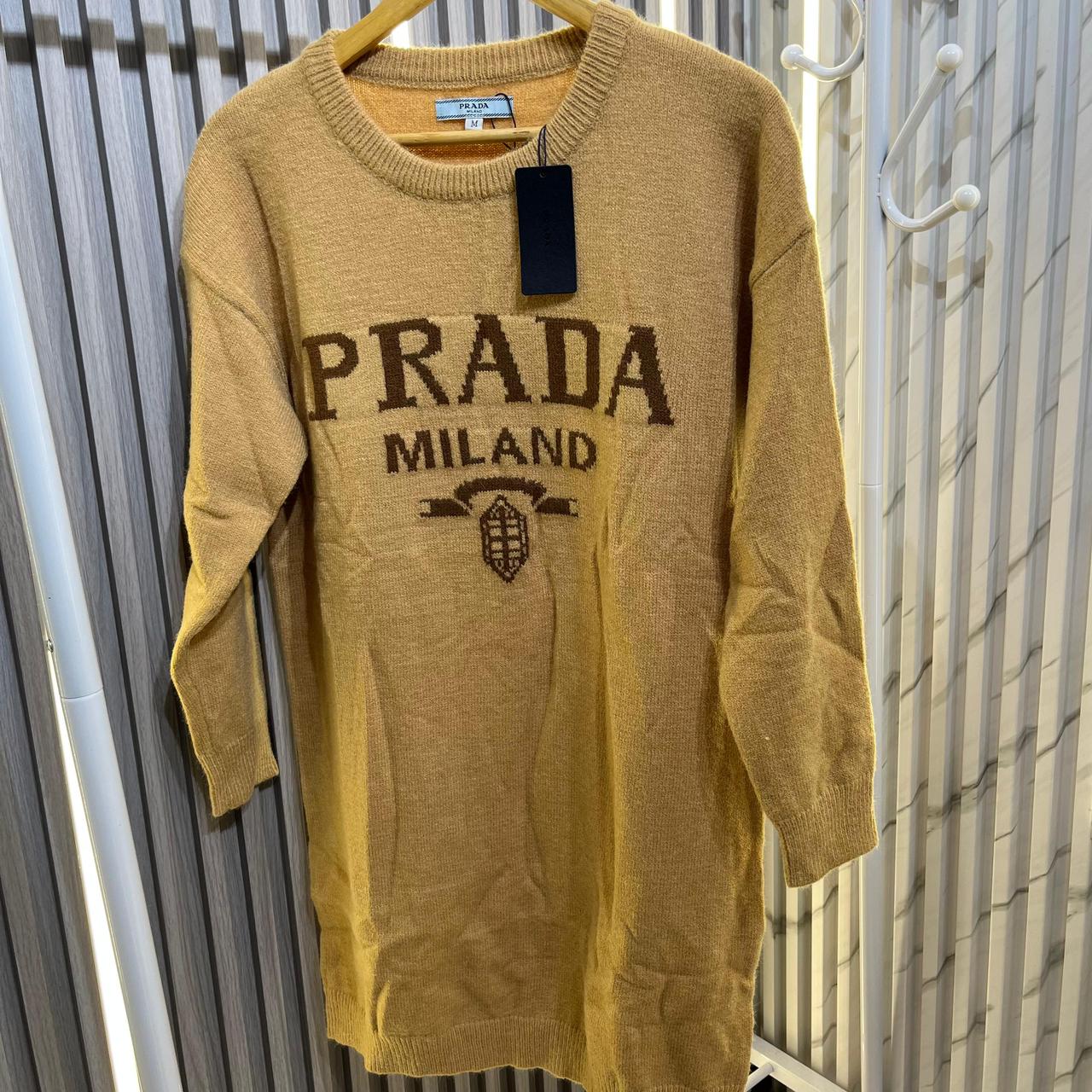 Prada Knitted Khaki Warm Dress With Matching Long Socks