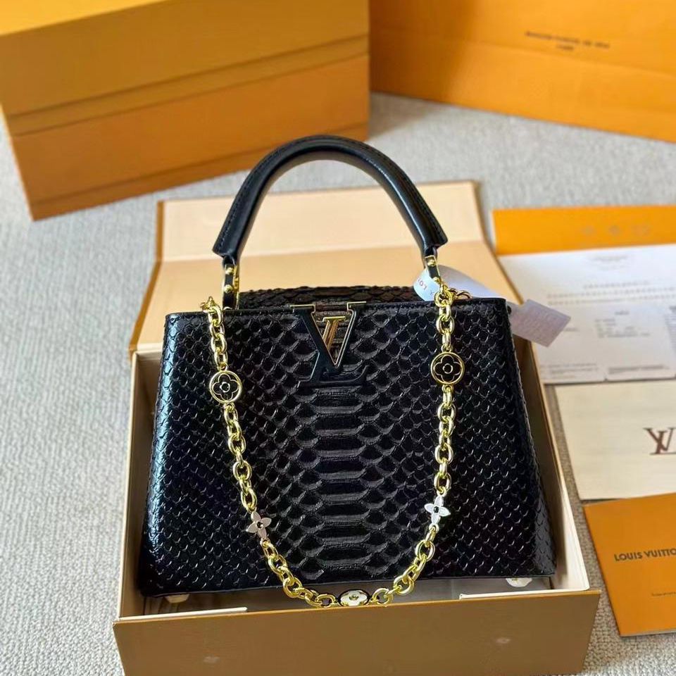 Louis Vuitton Capucines Black Croco Premium Handbag (With Box)