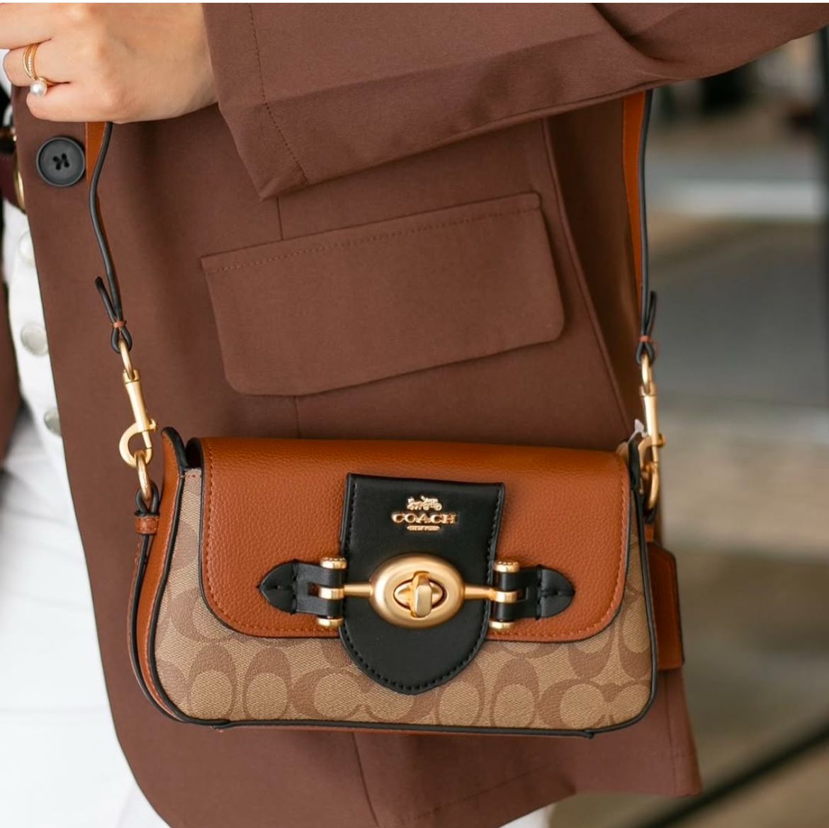 Coach Brie Apricot Brown Sling Bag (With Box)