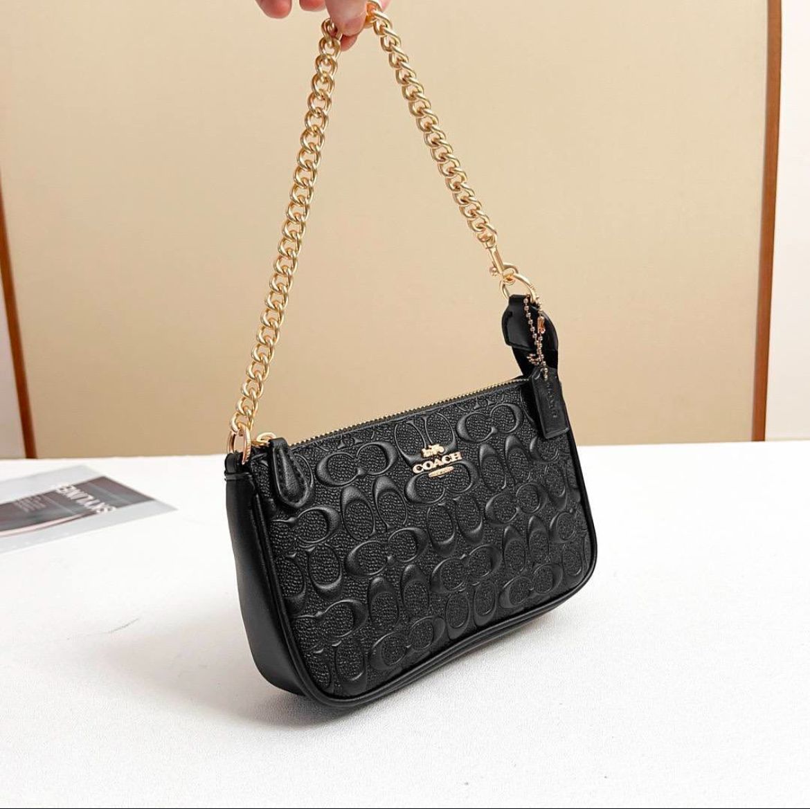 Coach Embossed Black Shoulder Bag (With Box)