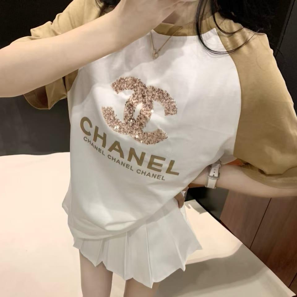 Chanel White Khaki Oversized T-shirt  For Women