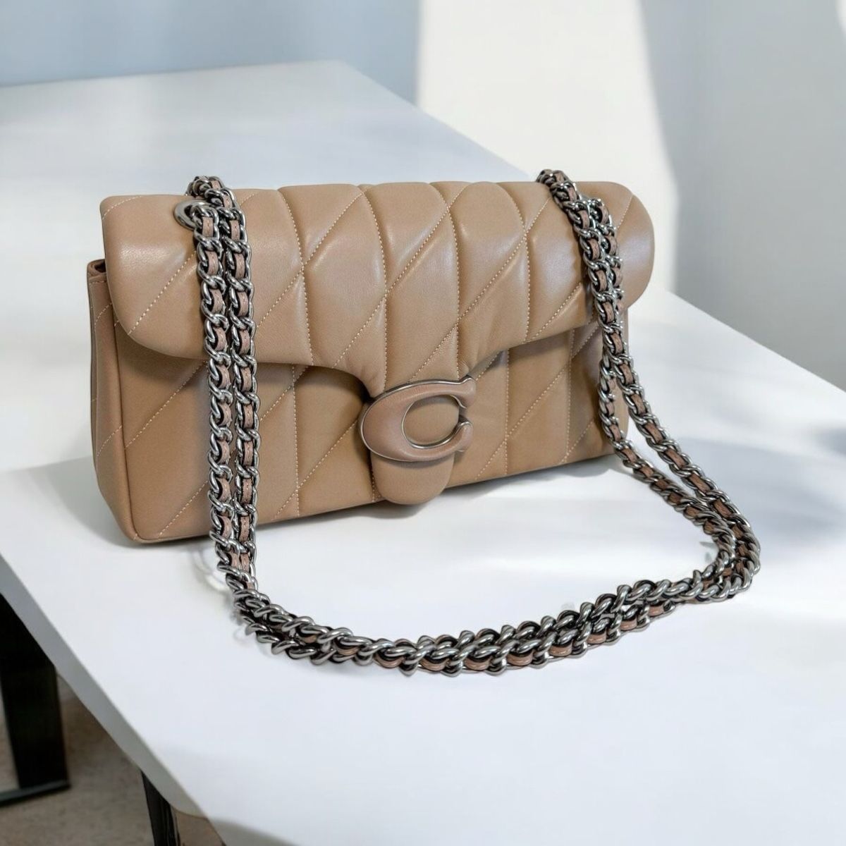 Coach Tabby 26 Apricot Quilted Sling Bag (With Box)