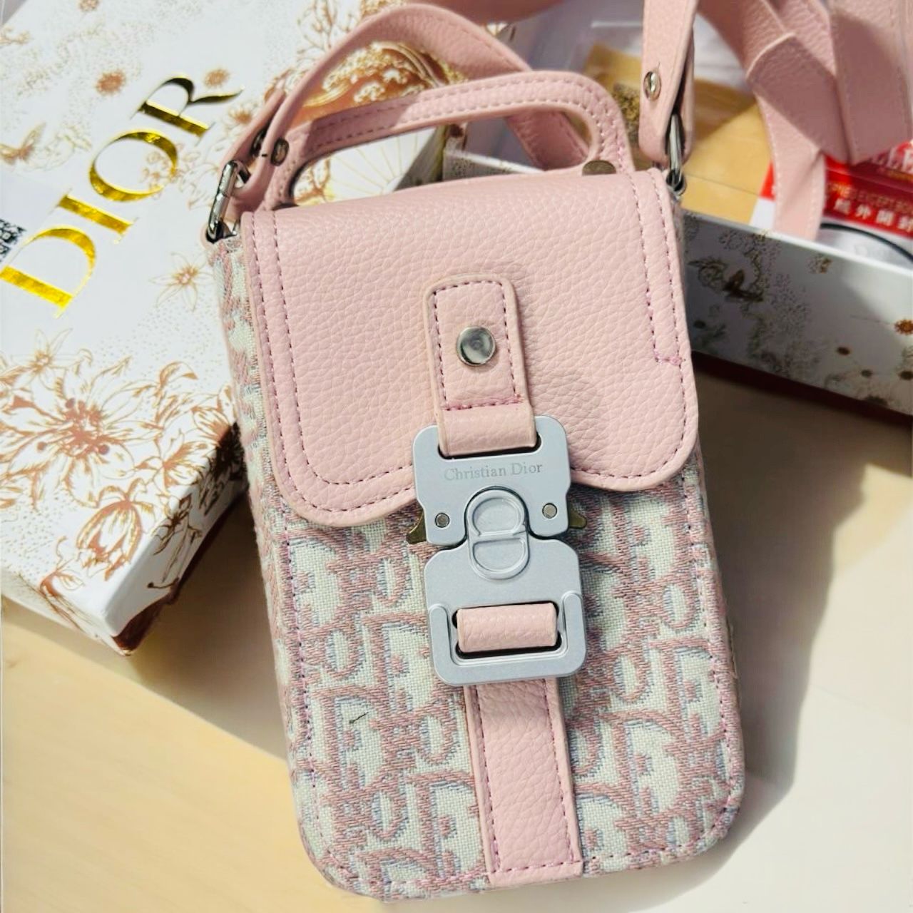 Dior Saddle Pink Vertical Pouch Sling Bag (With Box)