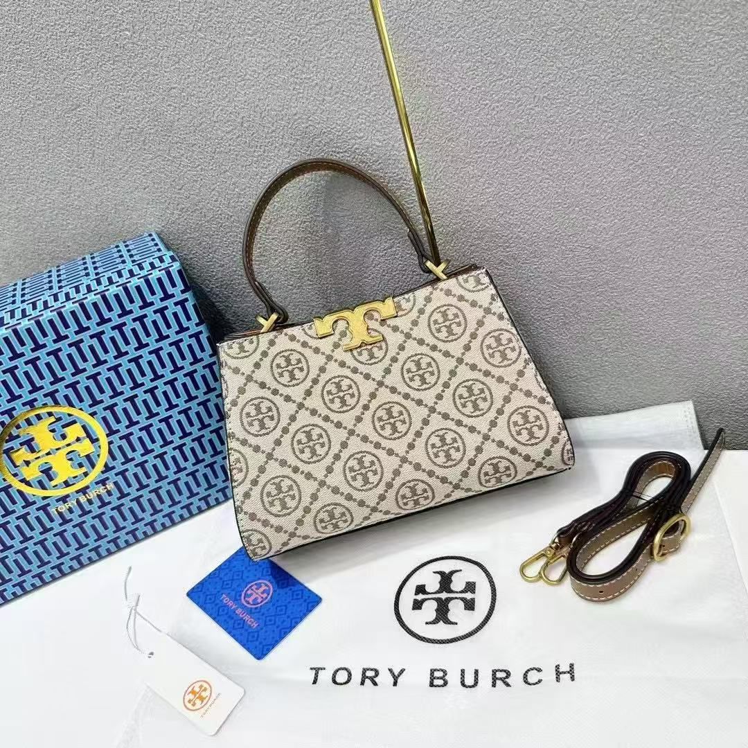 Tory Burch T Monogram Spazzolato Beige Small Handbag (With Box)