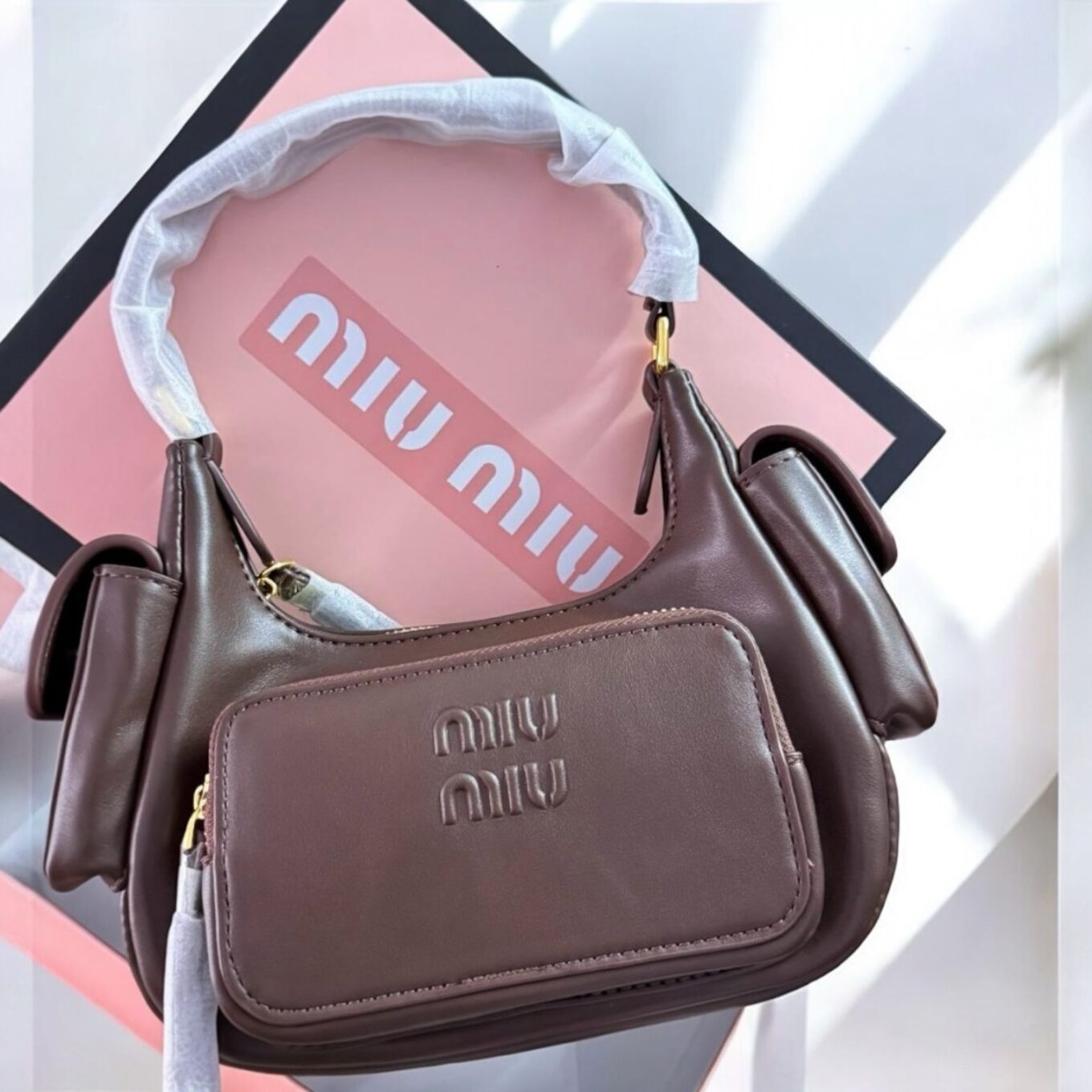 Miu Miu Nappa Dark Brown Shoulder Bag (With Box)