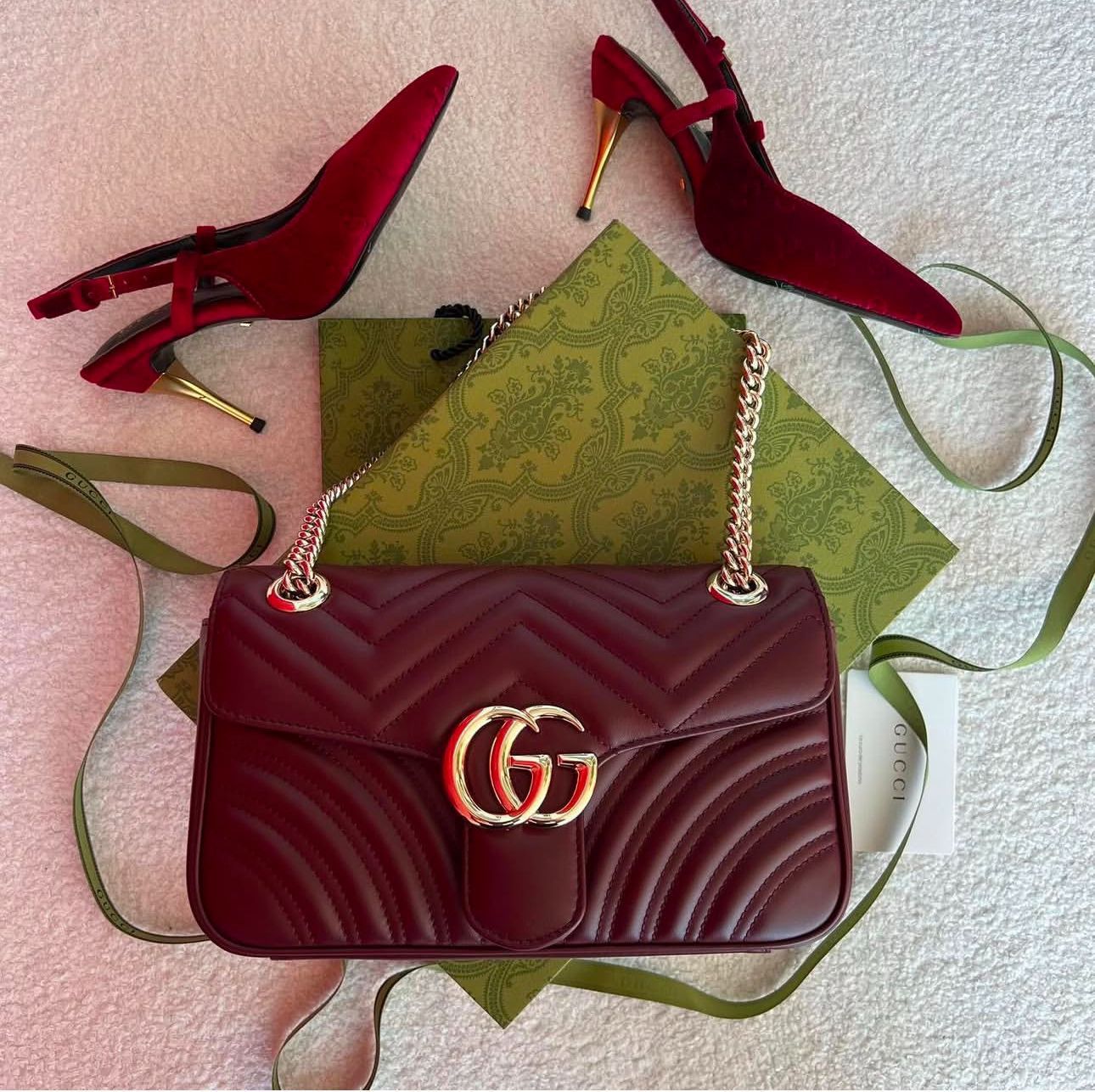 WhatsApp Image 2025-03-03 at 5.37.12 PM Gucci Matelasse Marmont Wine Color Premium Quality Sling Bag (Double Box Packaging)