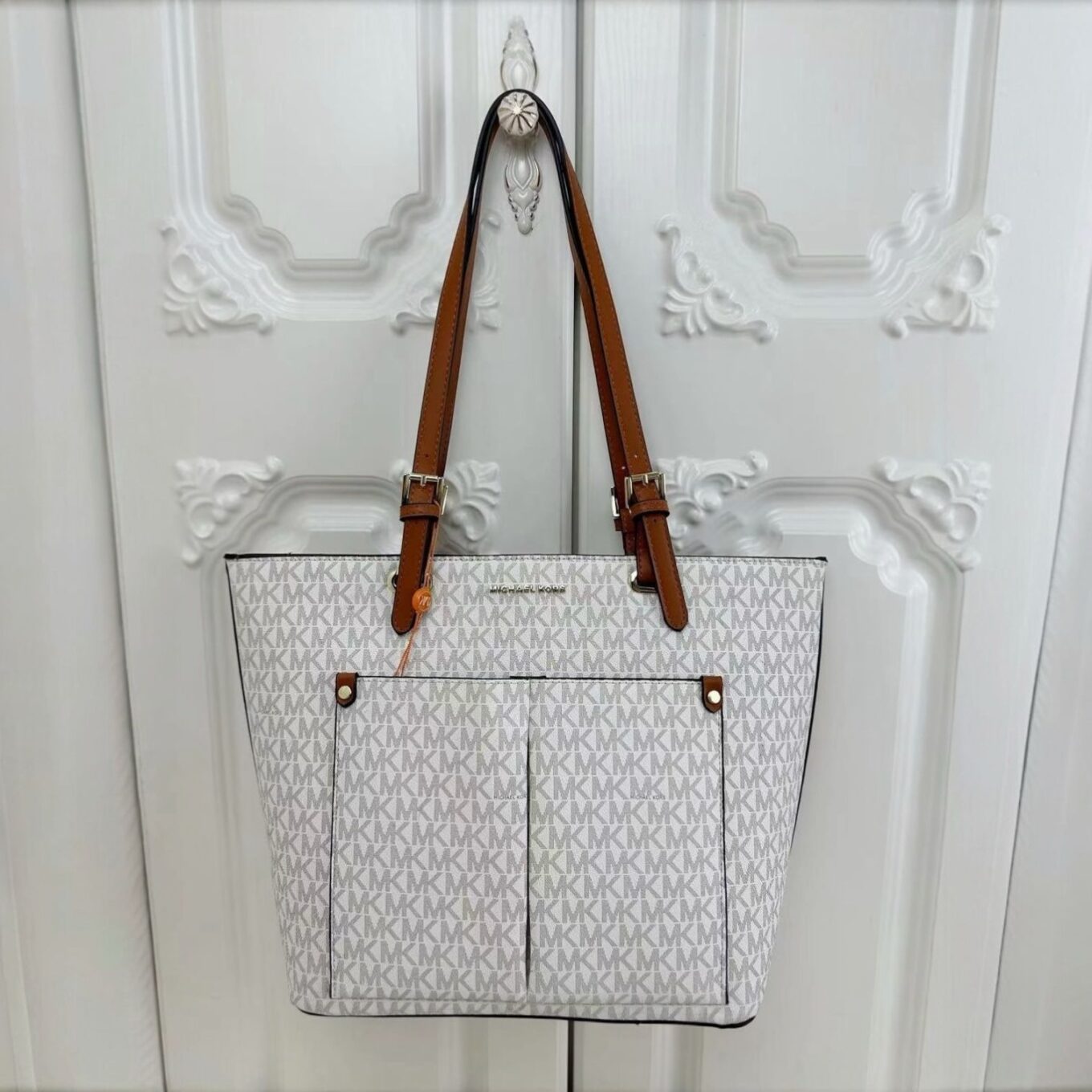 Michael Kors Jet Set Double Pocket White Tote Bag