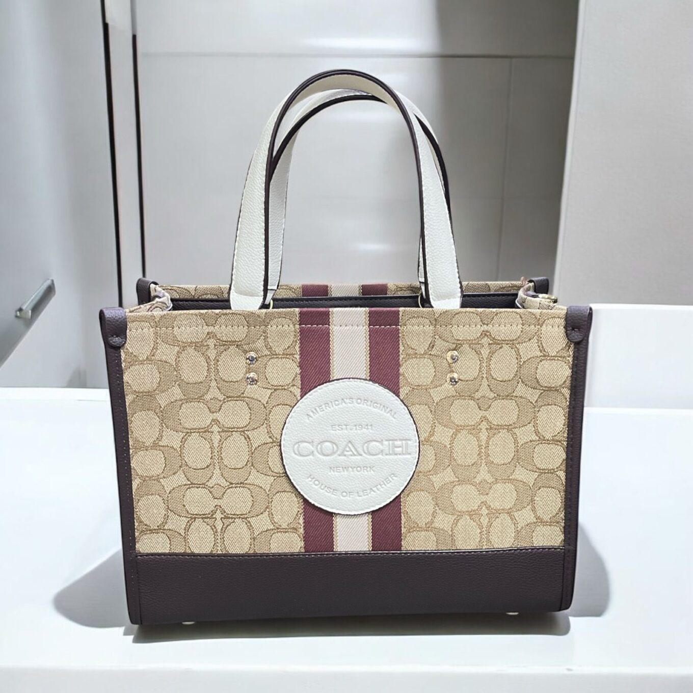 Coach Dempsey Apricot Brown Tote Bag (With Box)