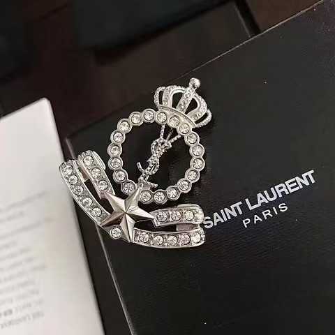 YSL Silver Crown Brooch