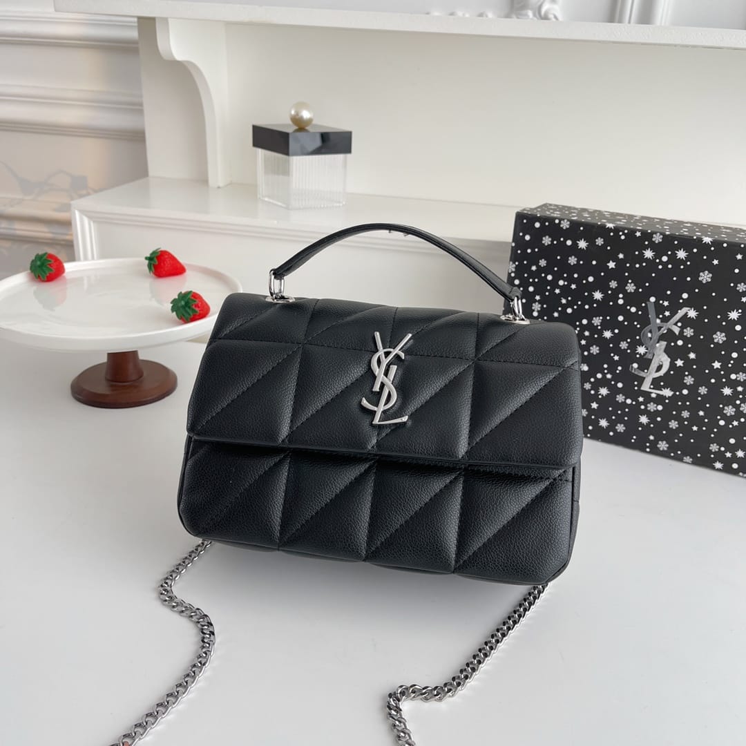Ysl Cassandra Mattelasse Black Silver Crossbody Bag (With Box)
