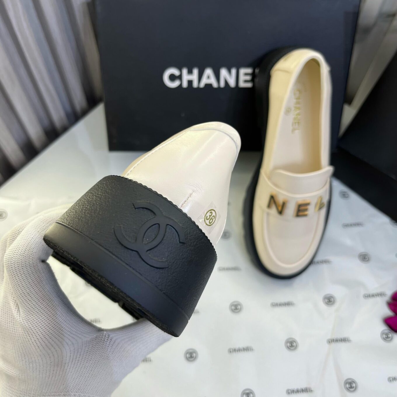 Chanel Off White Mocassin Loafer