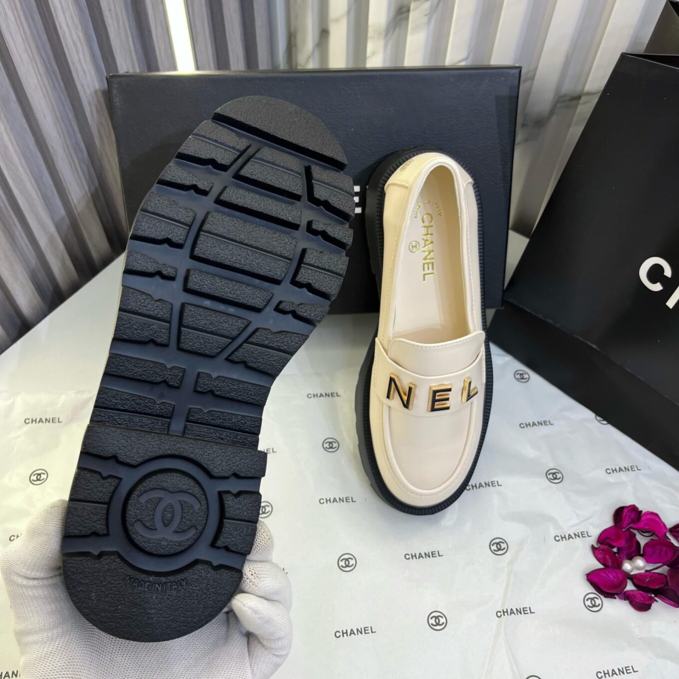 Chanel Off White Mocassin Loafer