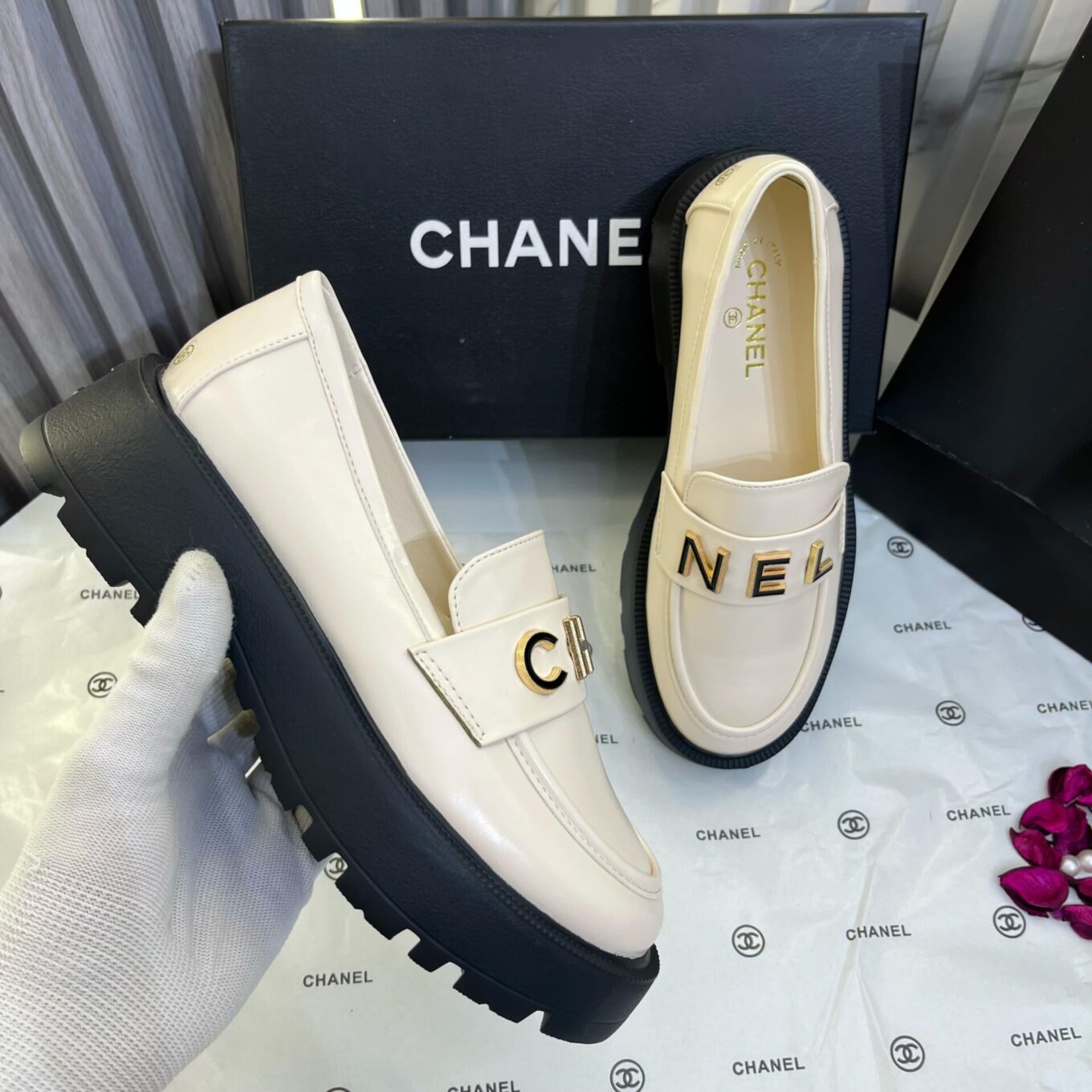 Chanel Off White Mocassin Loafer