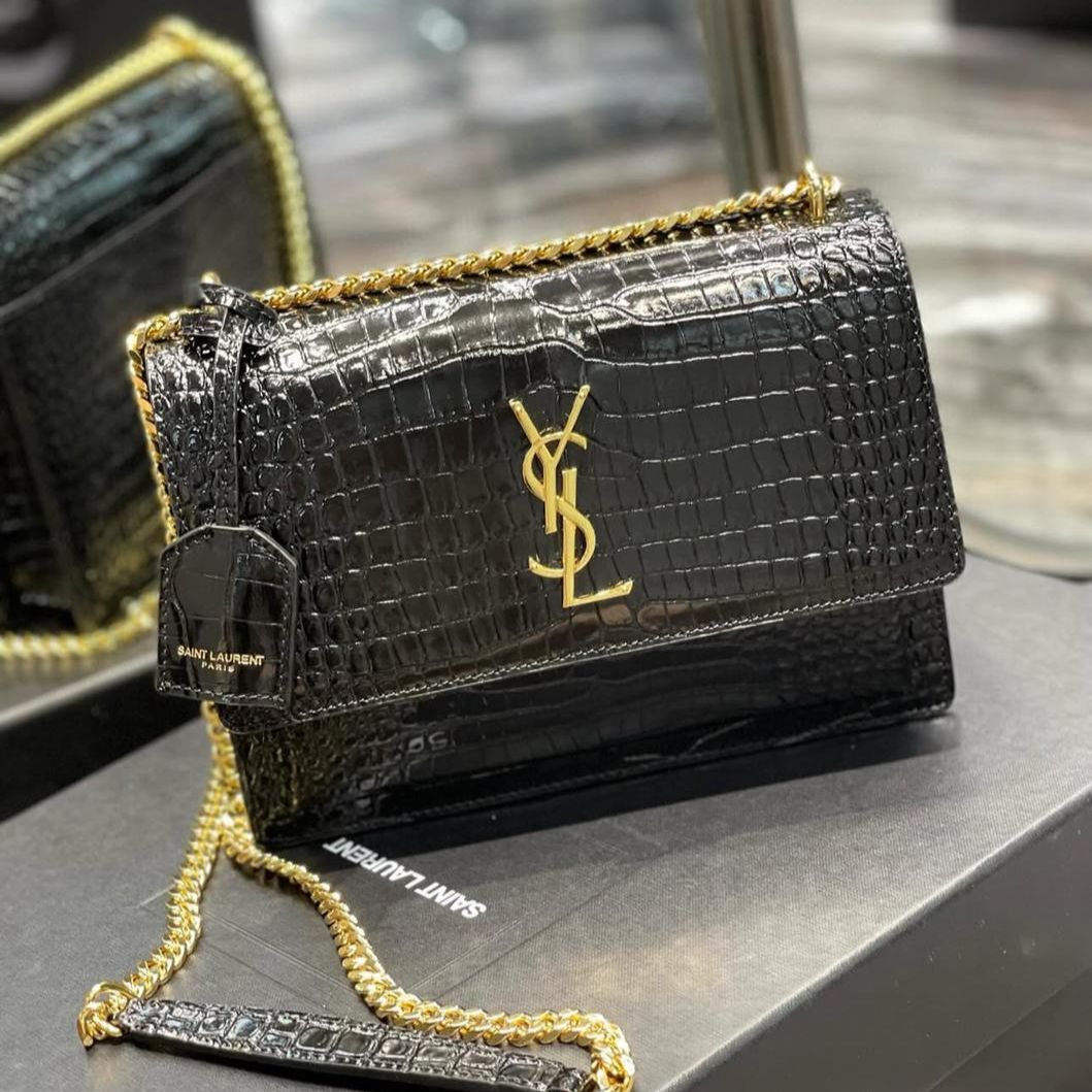 Ysl Sunset Black Croco Sling Bag (With Box)