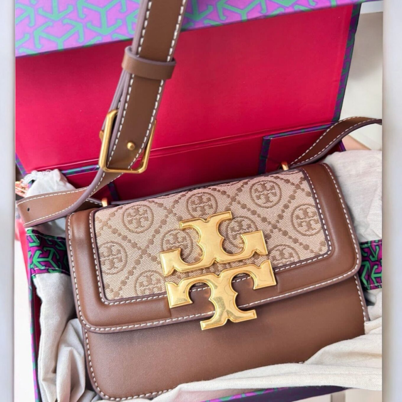 WhatsApp Image 2025-04-12 at 11.57.11 AM Tory Burch Small Eleanor Brown Shoulder Bag (With Box)